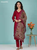 Pink and Beige Chanderi Mirror Work Straight Suit