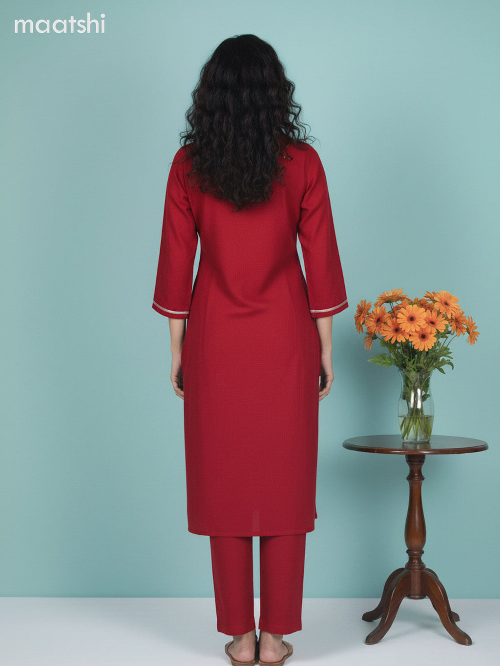 Pink and Beige Chanderi Mirror Work Straight Suit