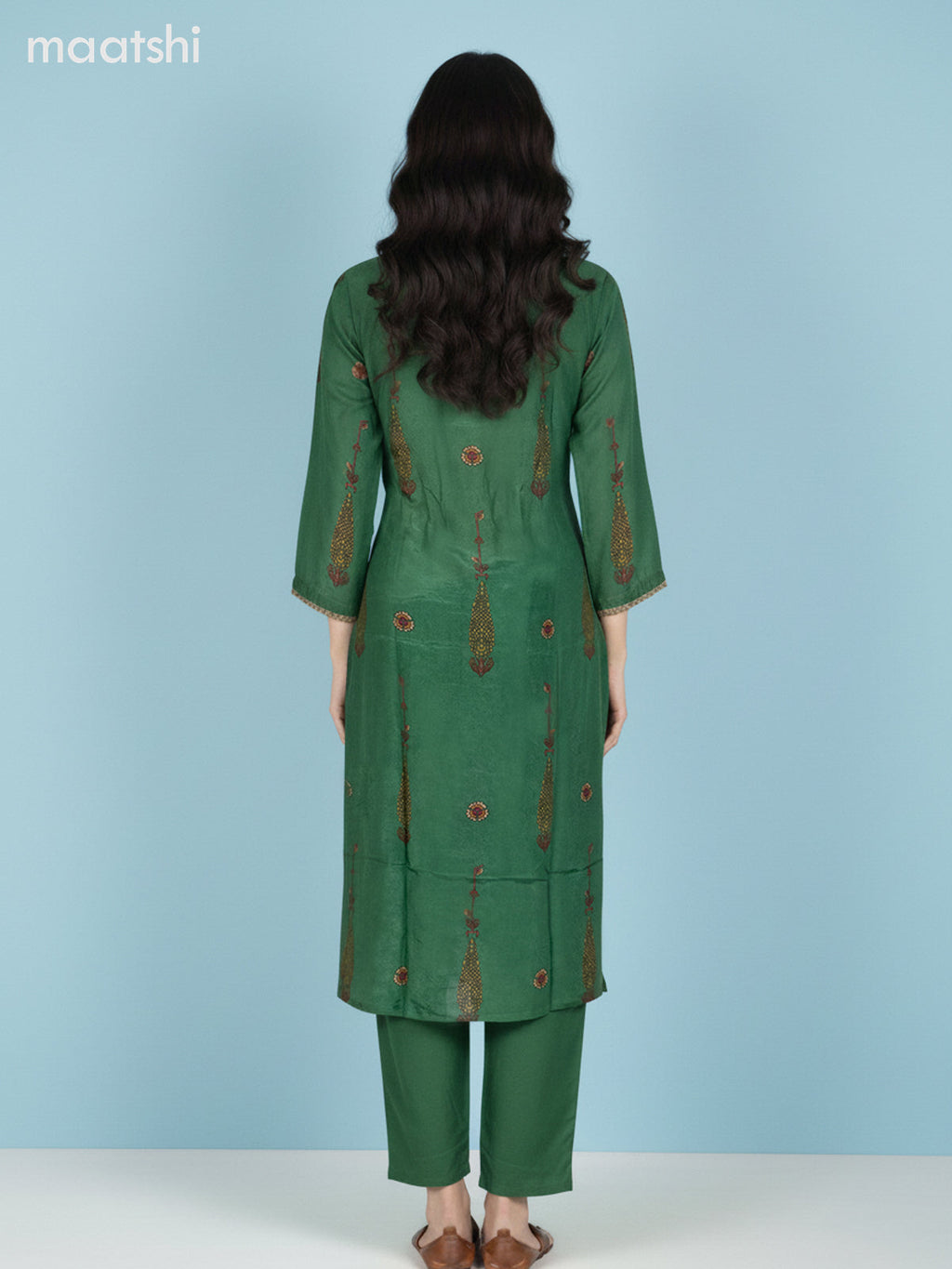 Green Muslin Printed Straight Suit