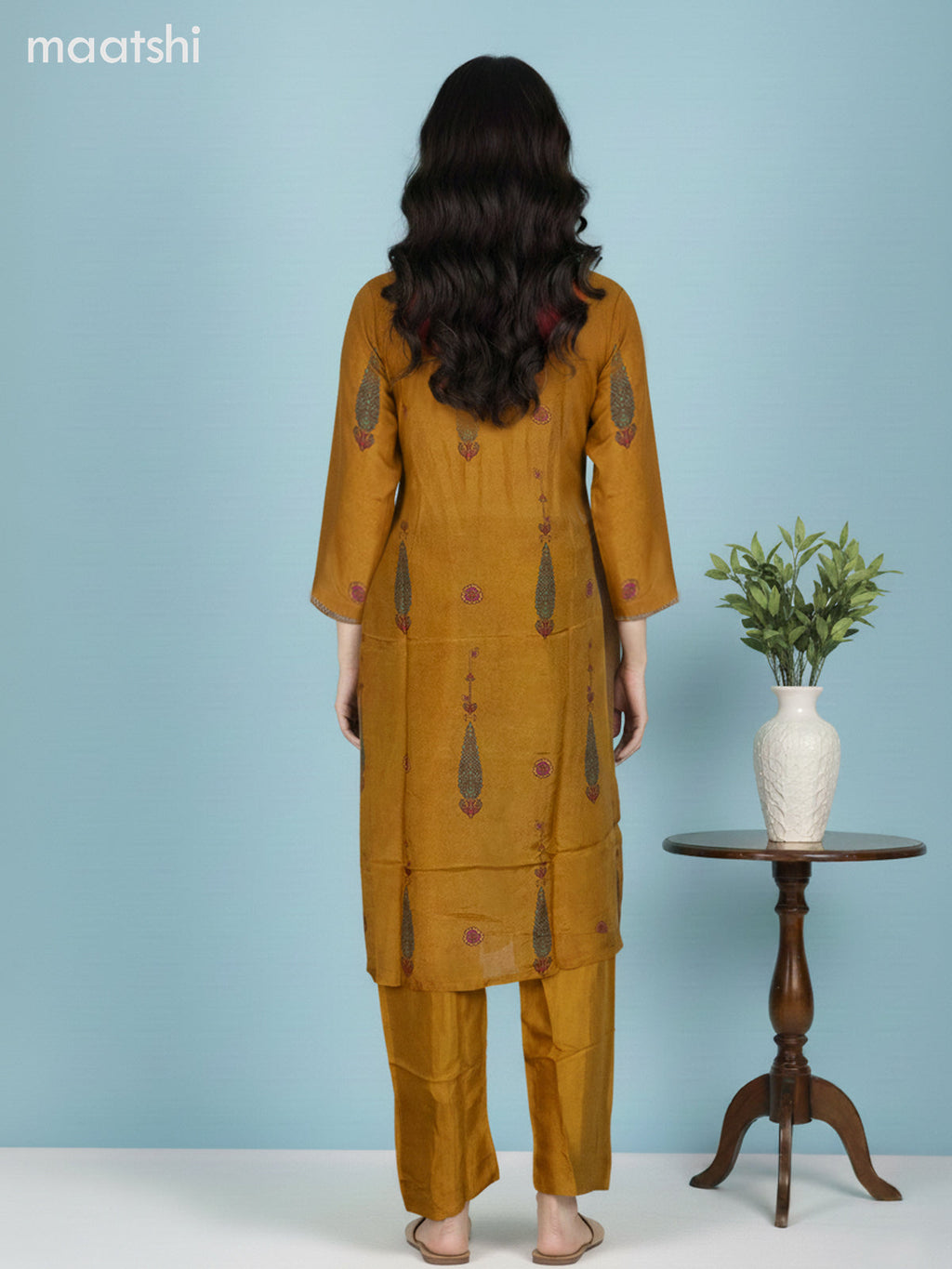 Mustard Yellow Muslin Printed Straight Suit