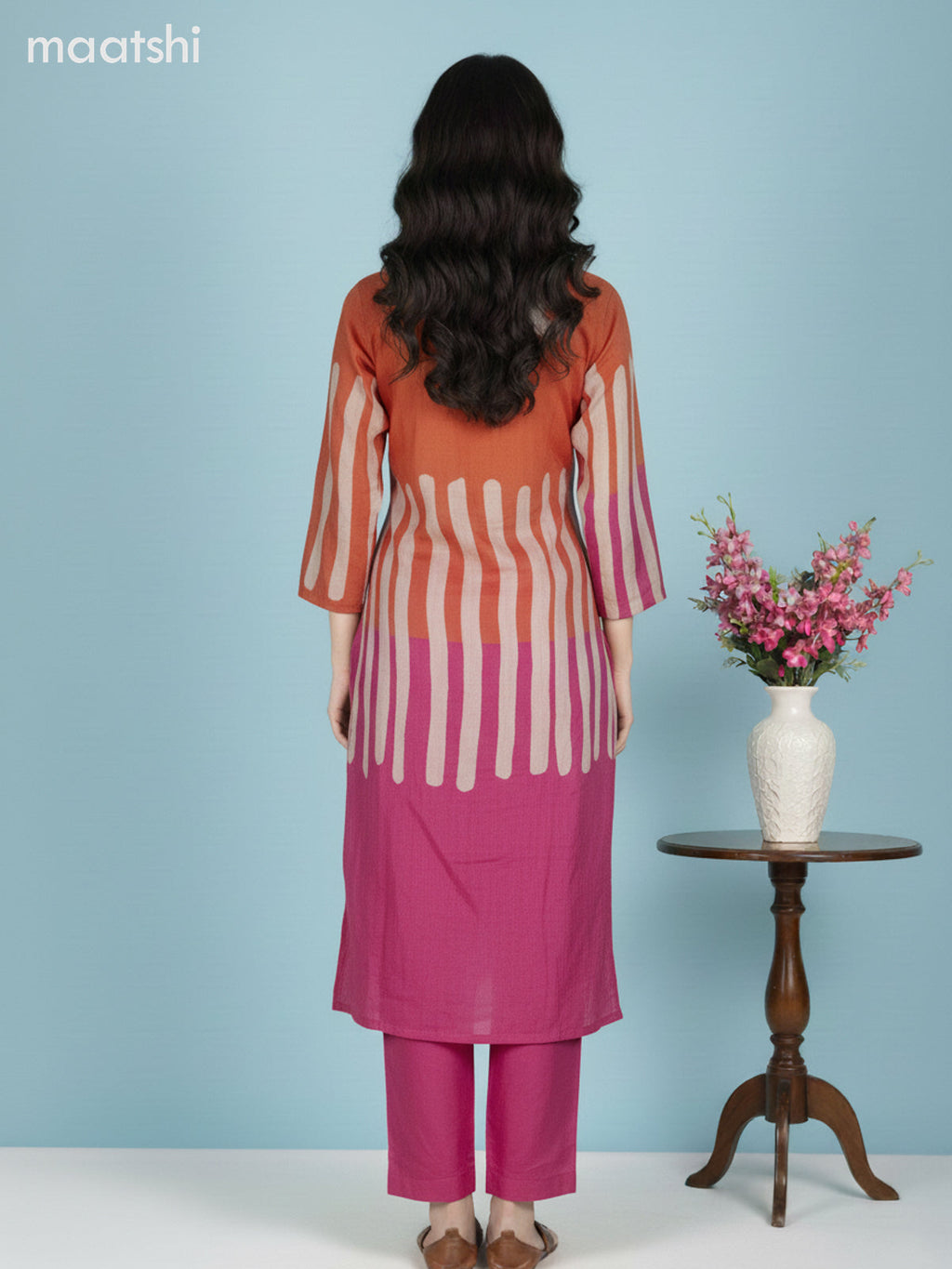 Orange and Pink Muslin Printed Straight Suit