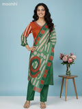 Orange and Green Muslin Printed Straight Suit