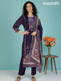 Deep Purple Crepe Silk Printed Straight Suit Set