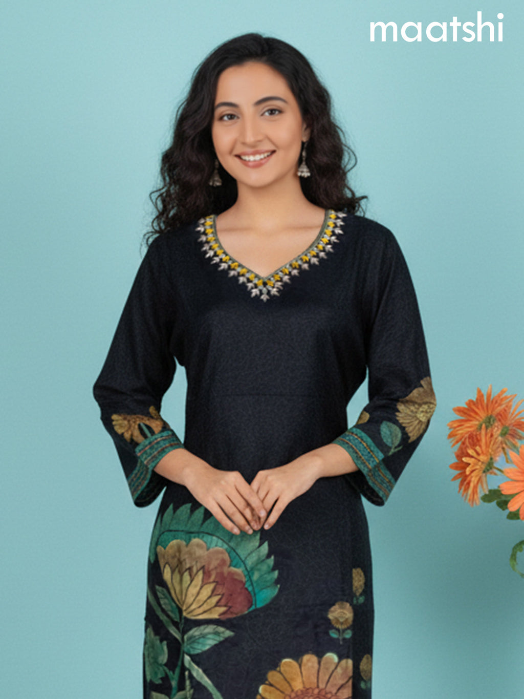 Black and Green Shade Dola Silk Printed Straight Suit Set