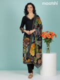 Black Dola Silk Printed Straight Suit Set