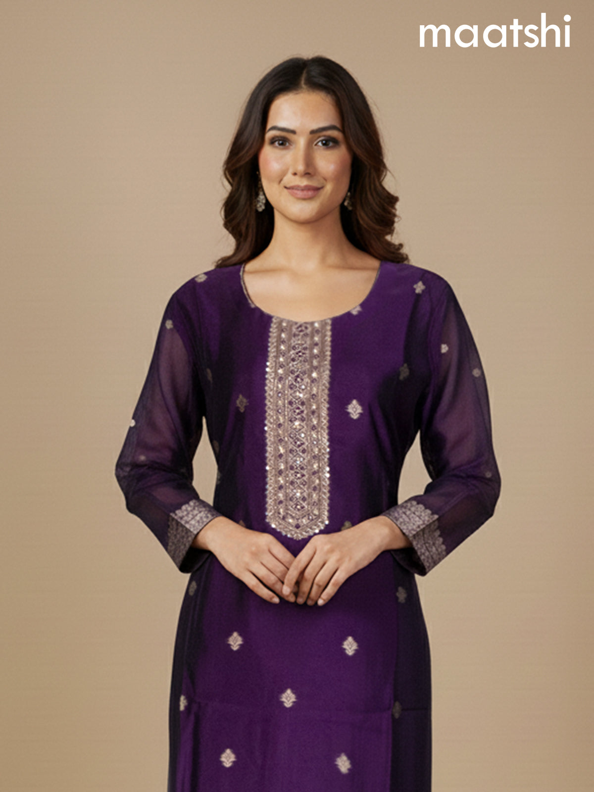 Deep Purple Chanderi Beaded Straight Suit