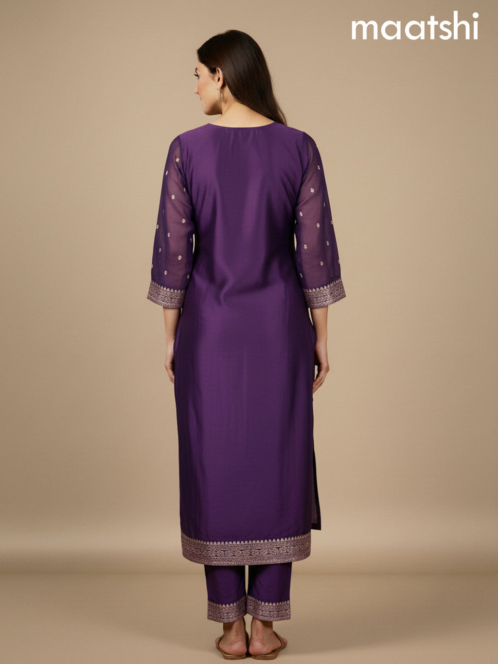 Deep Purple Chanderi Beaded Straight Suit