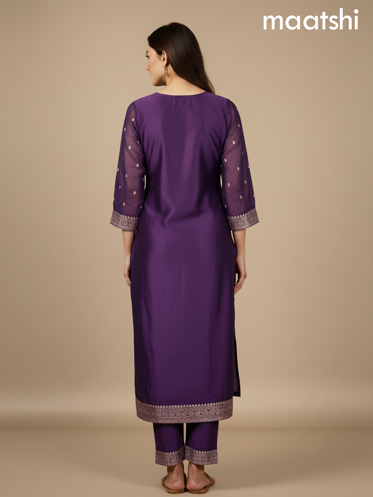 Deep Purple Chanderi Beaded Straight Suit