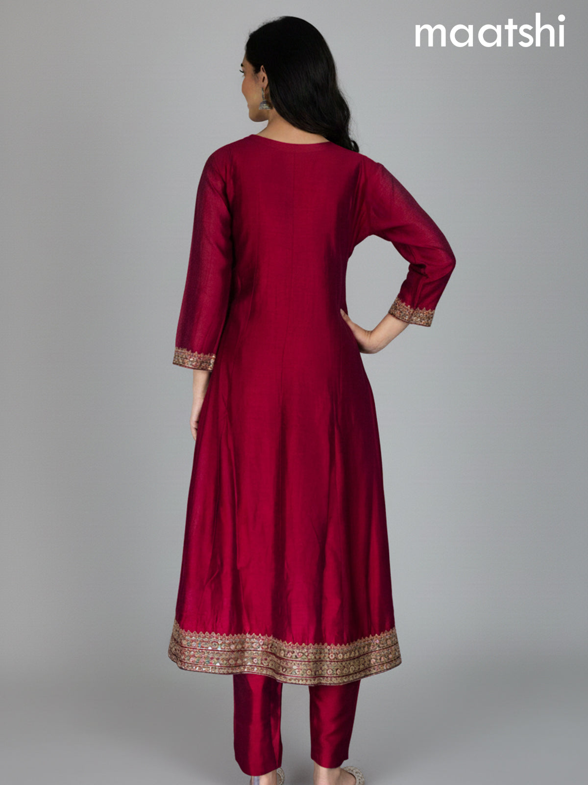 Maroon and Peacock Blue Tussar Silk Sequin Work Anarkali Suit