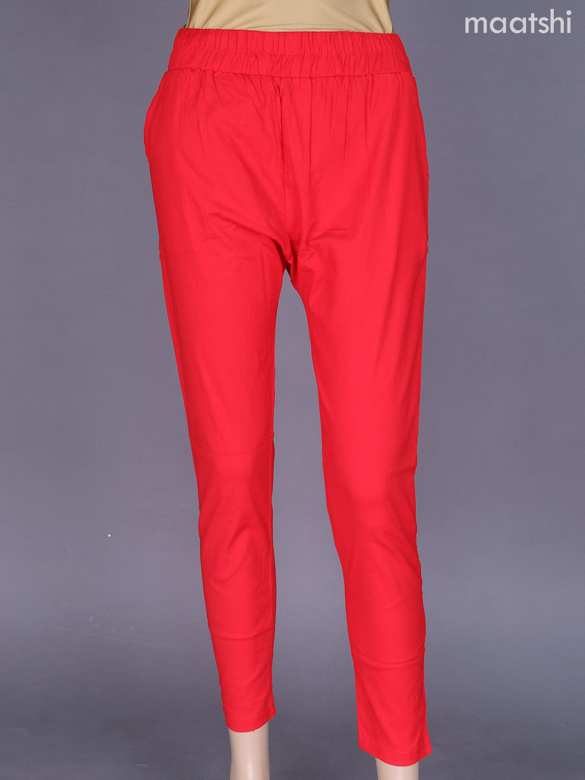 Red Cotton Stretchable Pant