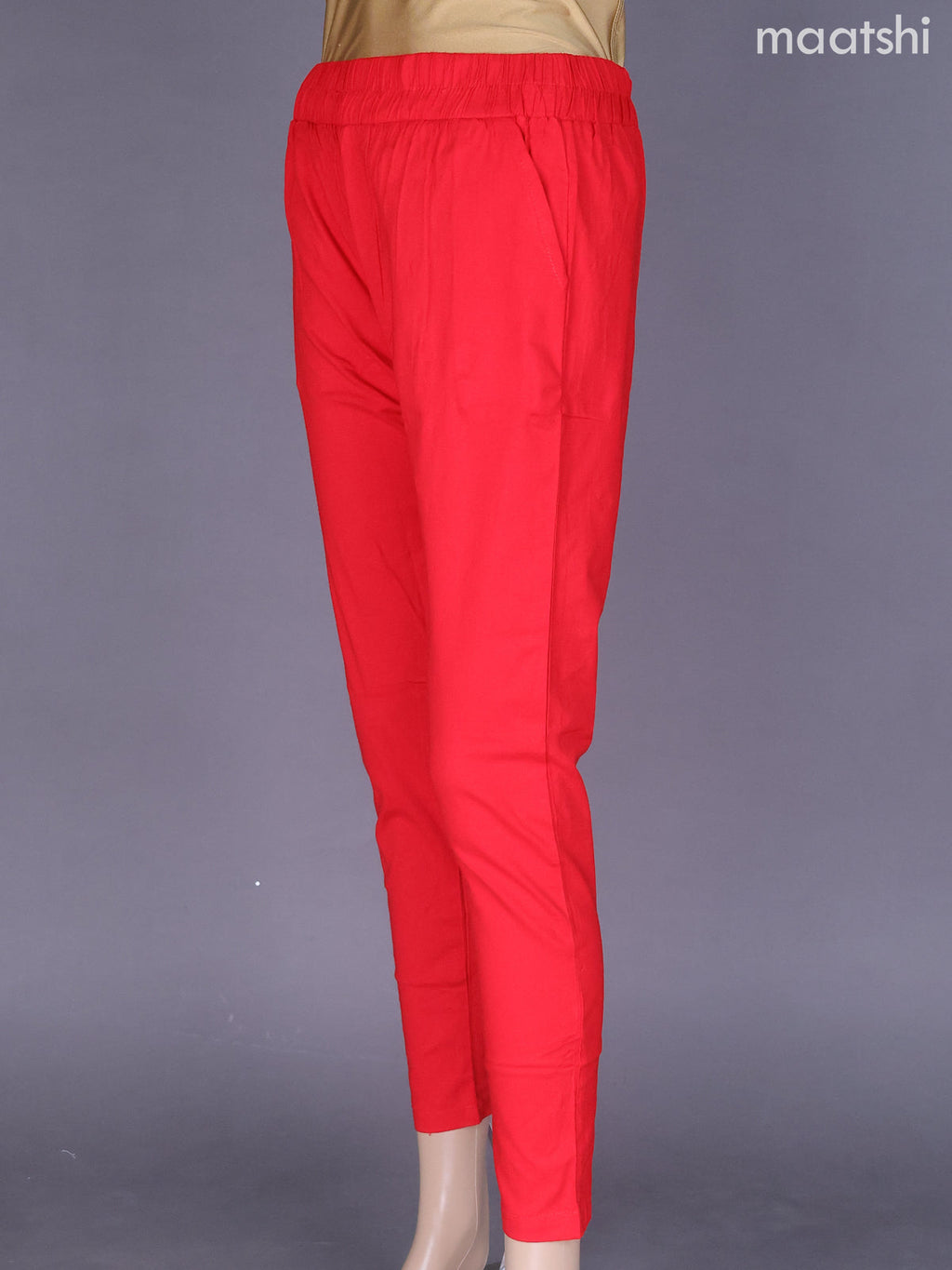 Red Cotton Stretchable Pant