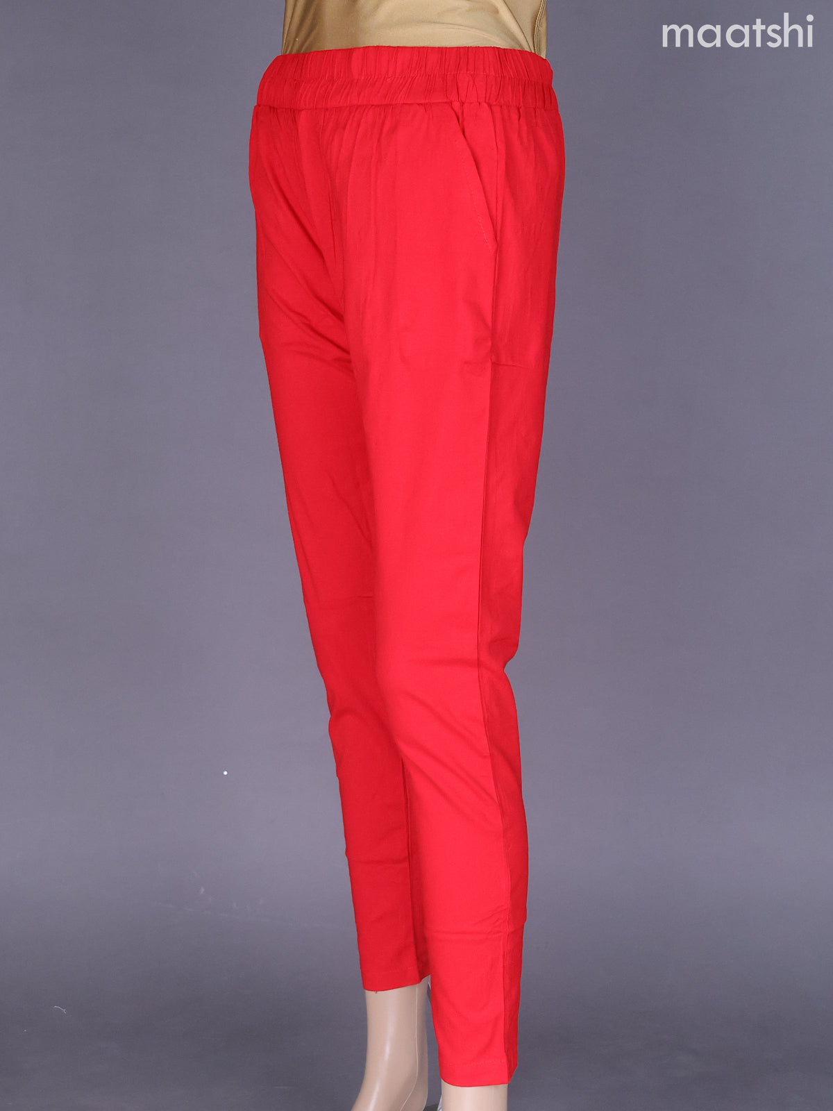 Red Cotton Stretchable Pant