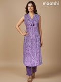 Lavender Cotton Printed A-Line Kurti Set & Sleeve Attached