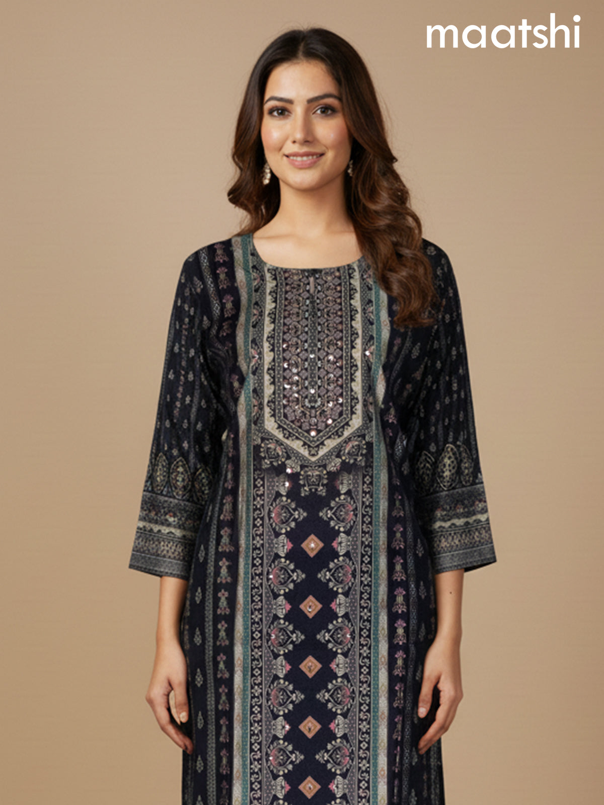 Black Chanderi Printed Straight Suit