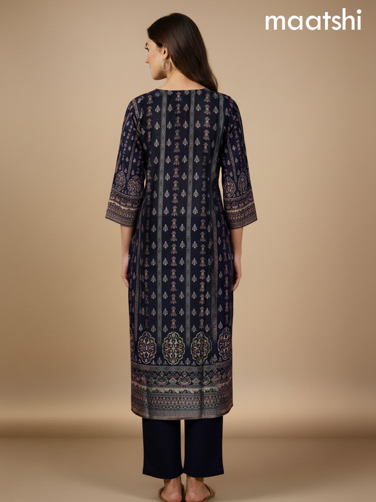 Black Chanderi Printed Straight Suit