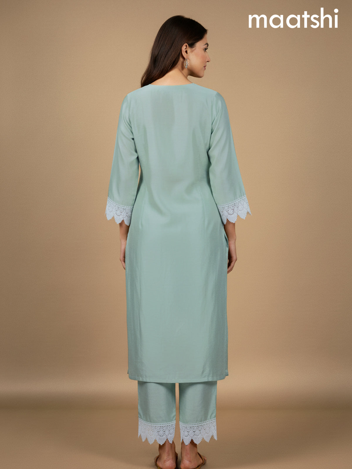 Pastel Green Chanderi Embroidery Work Straight Suit