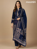 Navy Blue Cotton Printed Straight Suit