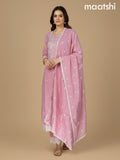 Peach Pink Shade Chanderi Embroidery Work Straight Suit Set