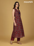 Maroon Cotton Ajrakh Printed A- Line Kurti Set & Sleeve Attached