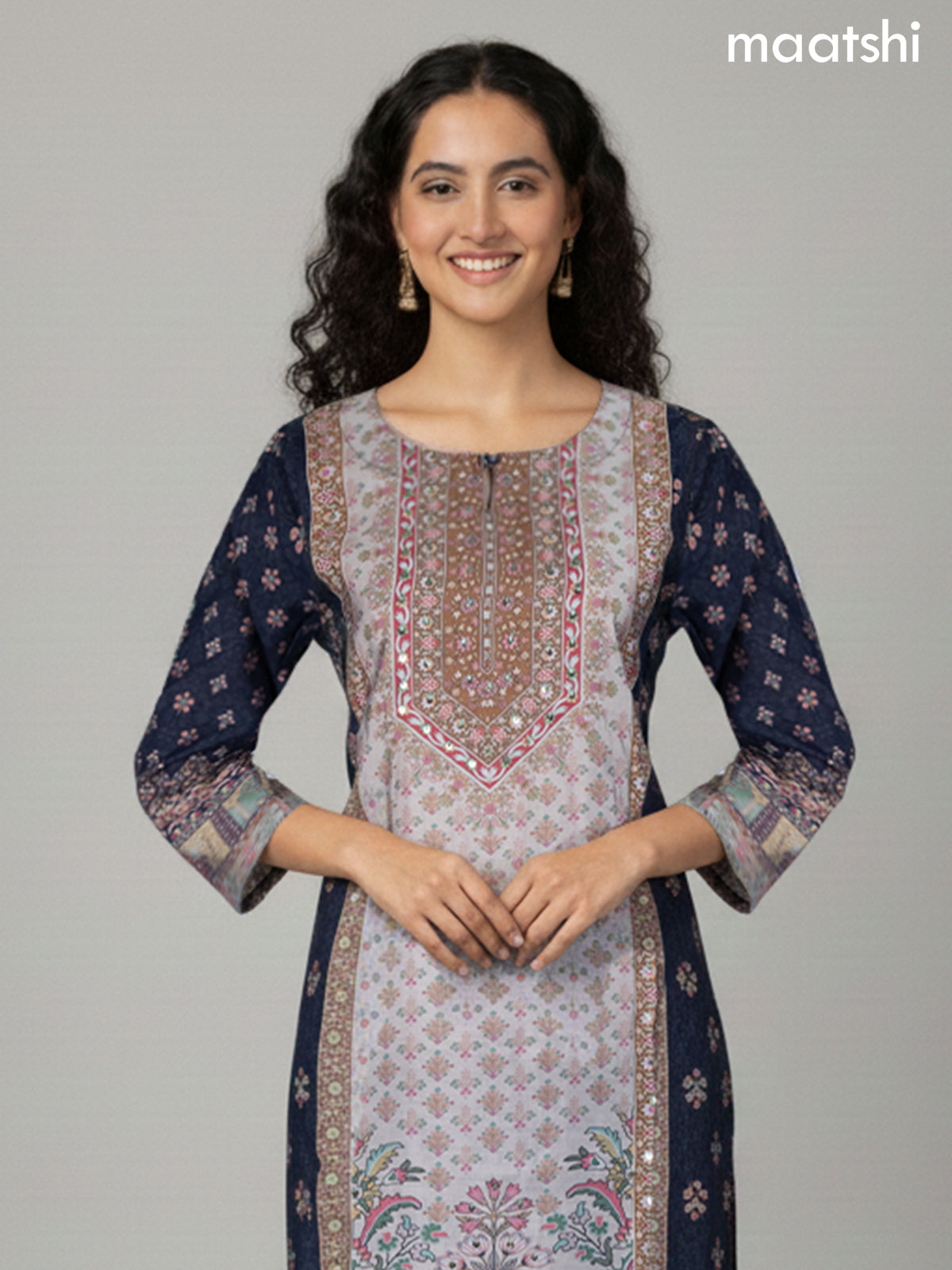Black and Grey Chanderi Printed Straight Suit