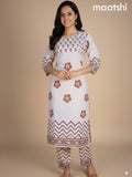 Cream and Rust Shade Linen Cotton Printed Kurti Set