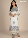 Cream and Green Shade Linen Cotton Printed Kurti Set
