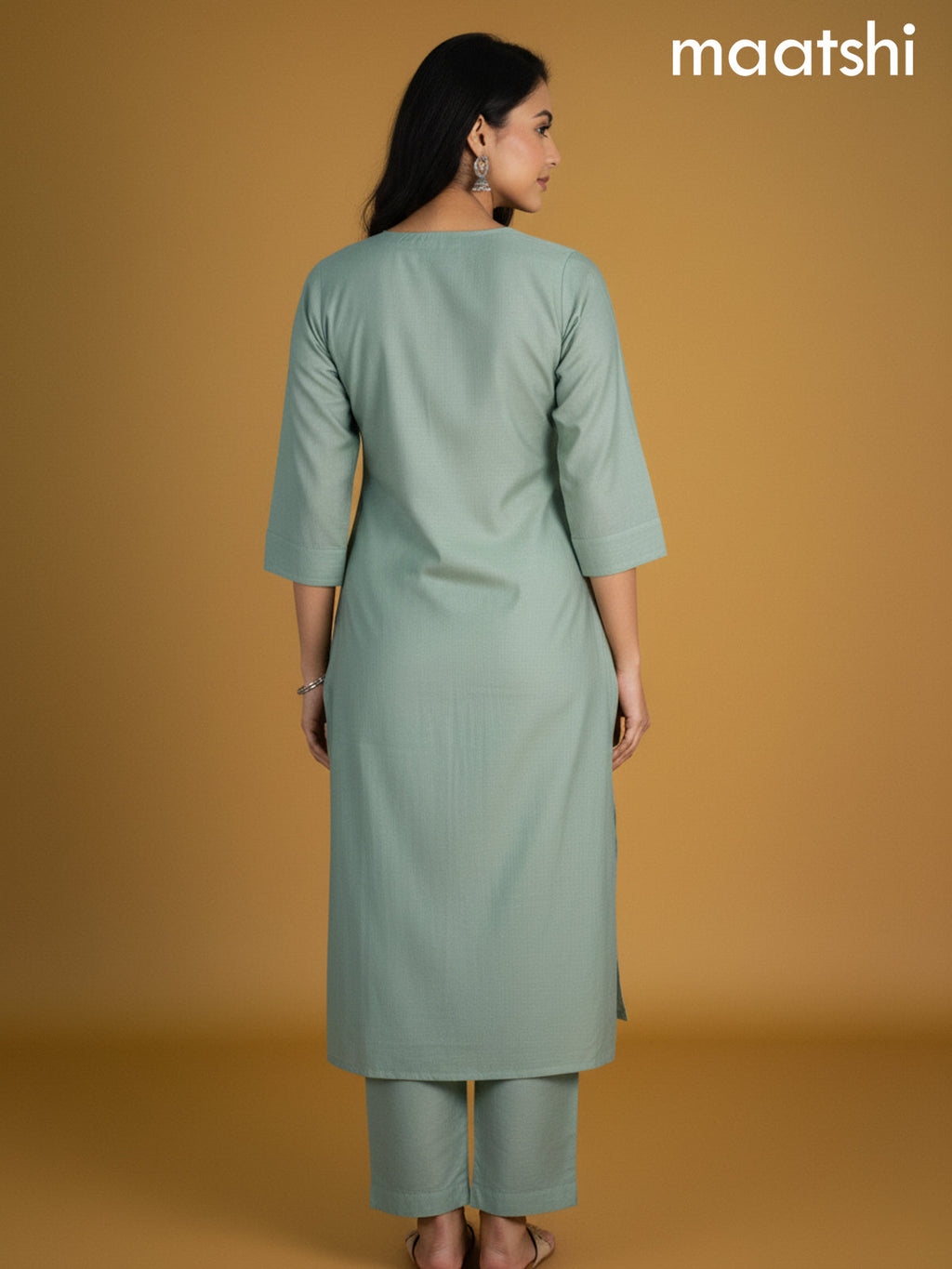 Pastel Green Chanderi Embroidery Work Straight Suit