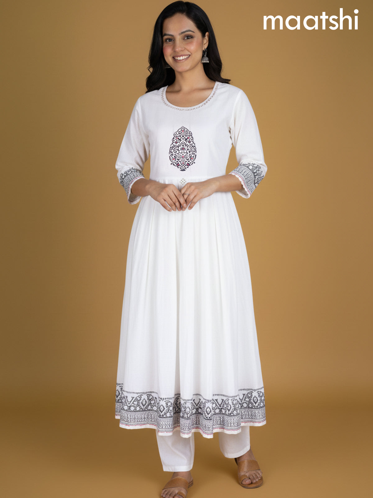 Off White Chanderi Patch Work Anarkali Suit