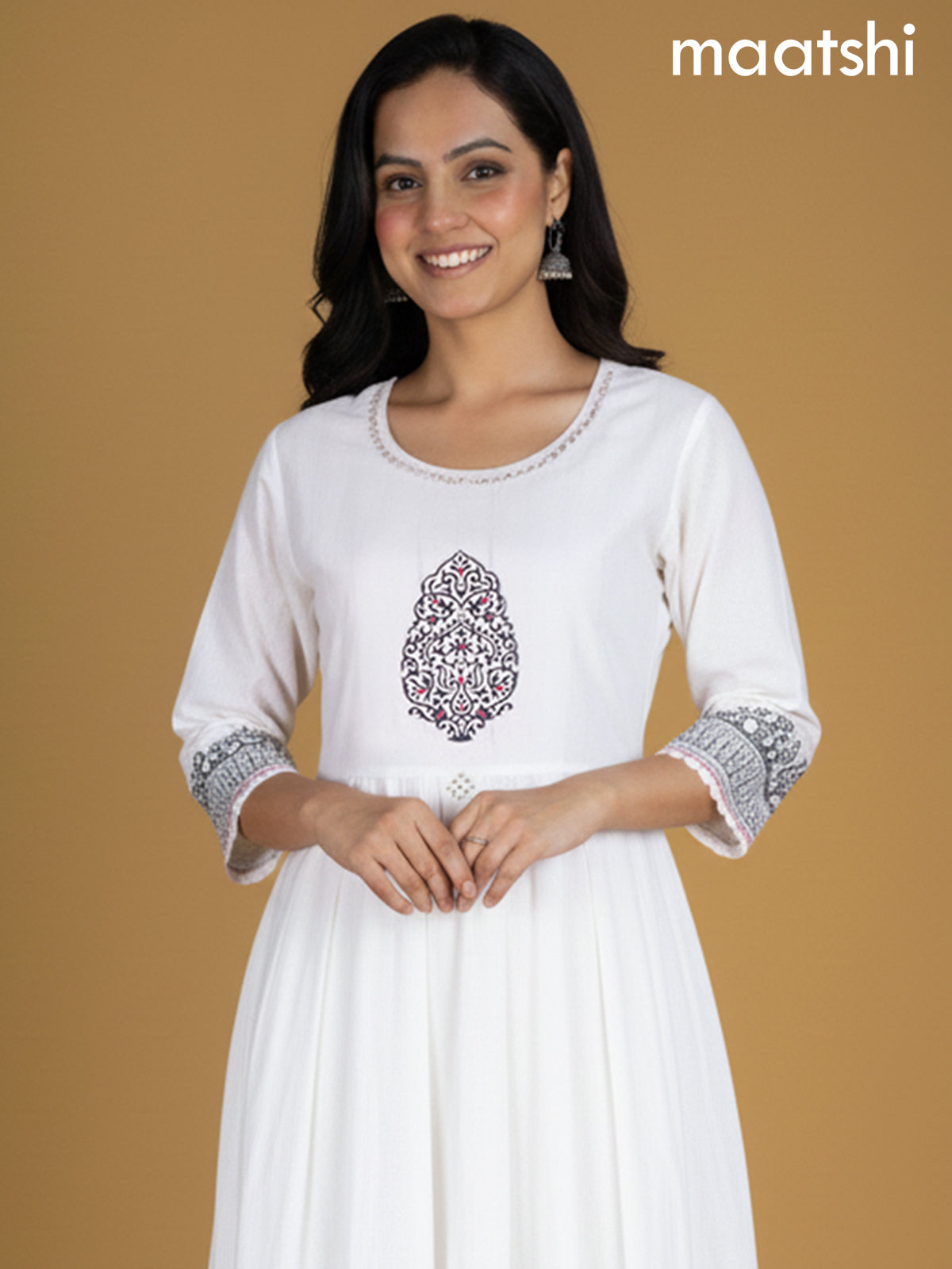 Off White Chanderi Patch Work Anarkali Suit