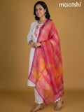 Off White and Orange Pink Chanderi Printed Straight Kurti