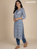 Beige and Peacock Blue Cotton Blend Printed Kurti Set