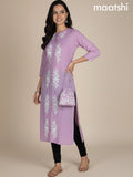 Pastel Pink Viscose Rayon Embroidery Work Straight Kurti