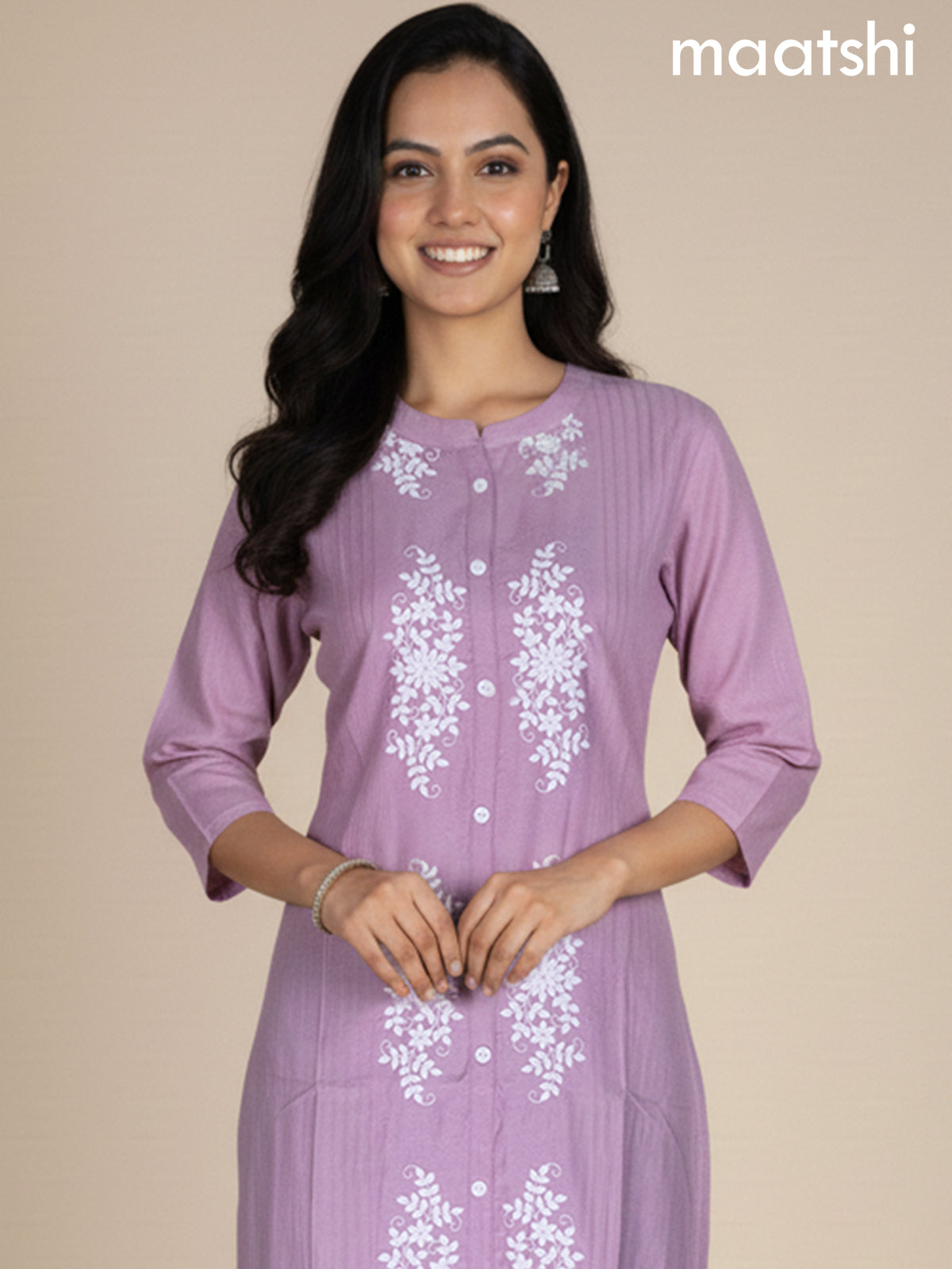 Pastel Pink Viscose Rayon Embroidery Work Straight Kurti
