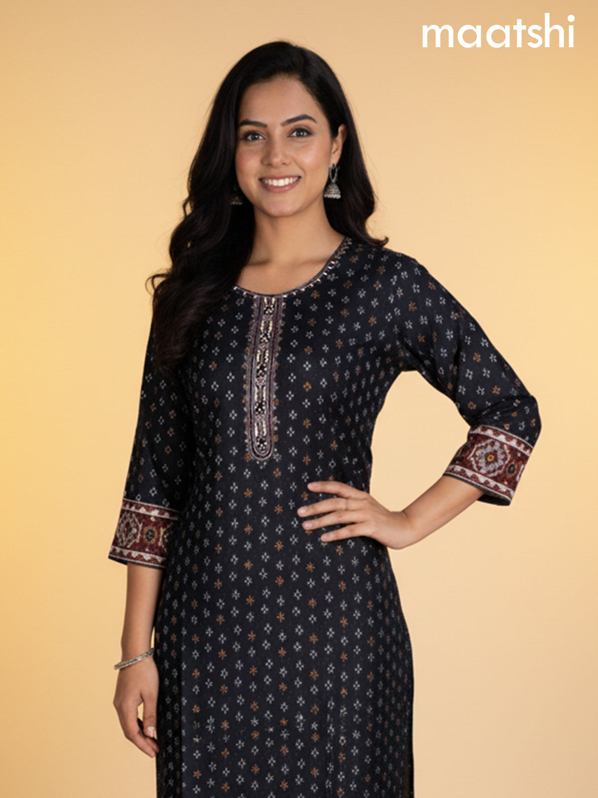 Black Muslin Ikat Weaves Straight Suit