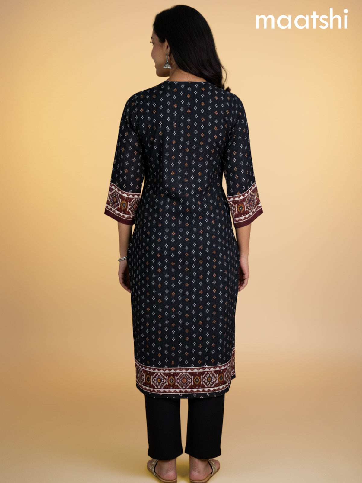 Black Muslin Ikat Weaves Straight Suit