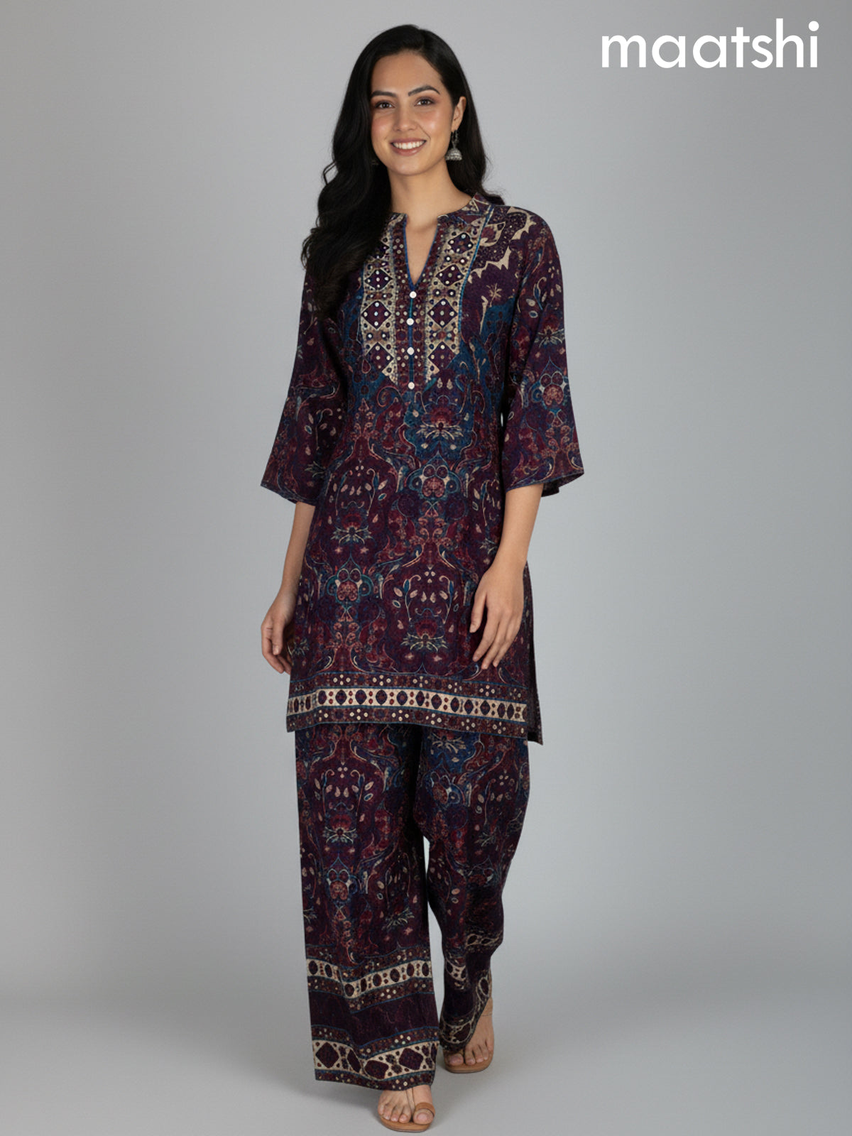 Multi and Peacock Blue Muslin Printed Co-Ord Set