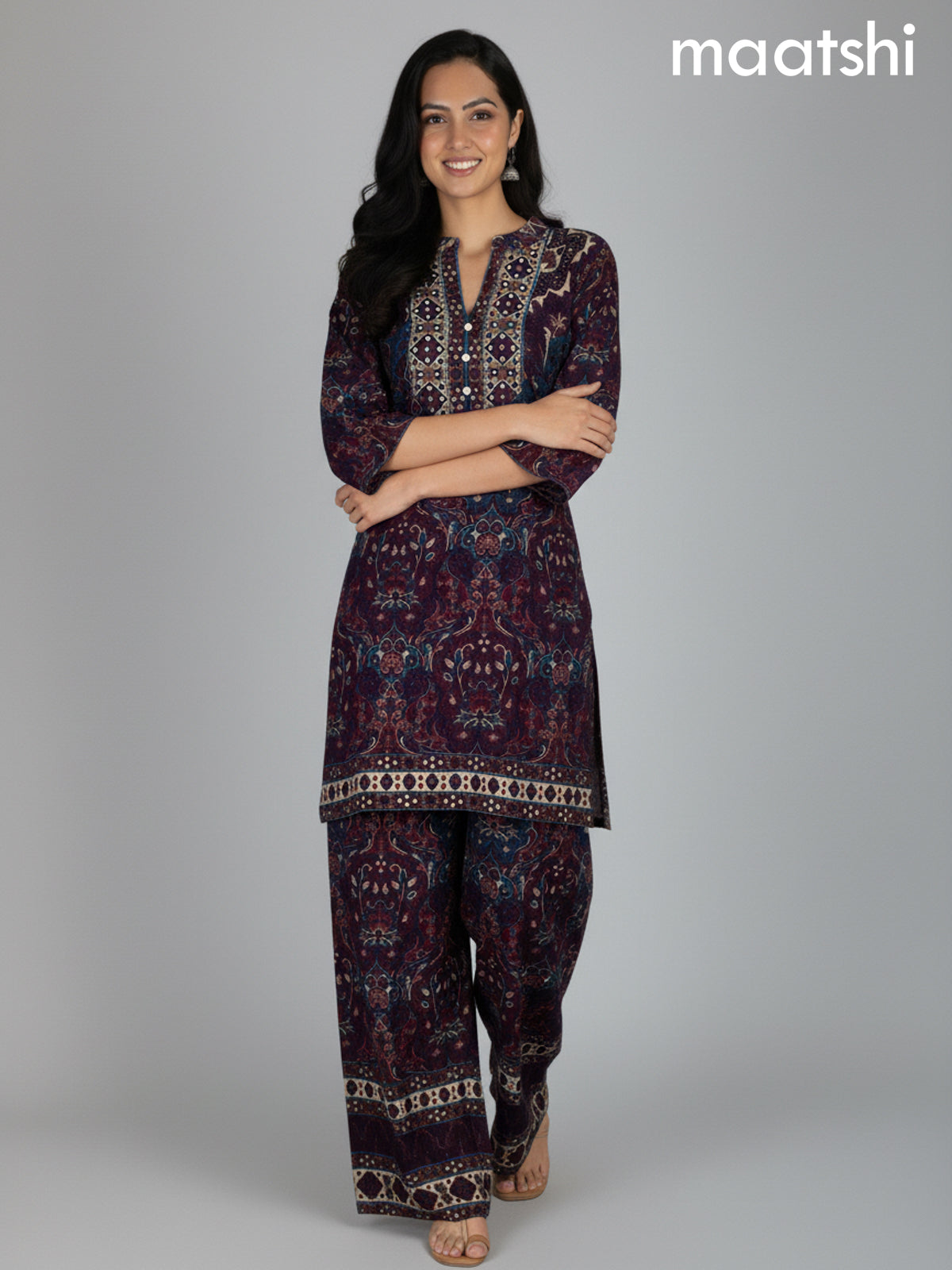 Multi and Peacock Blue Muslin Printed Co-Ord Set