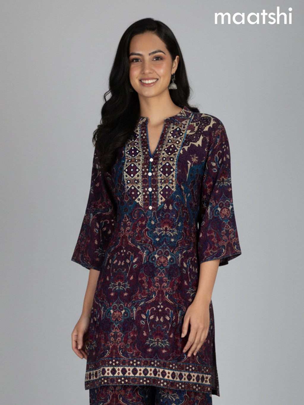 Multi and Peacock Blue Muslin Printed Co-Ord Set