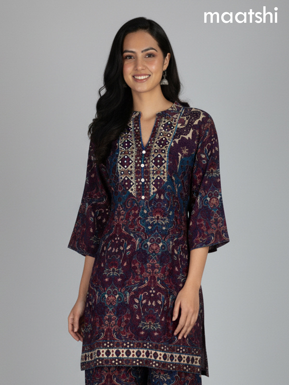 Multi and Peacock Blue Muslin Printed Co-Ord Set