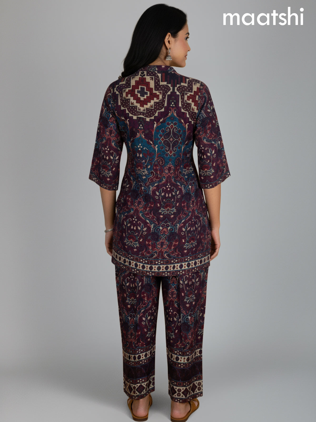 Multi and Peacock Blue Muslin Printed Co-Ord Set