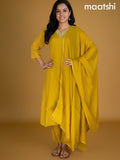 Mustard Yellow Cotton Mirror Work Anarkali Suit