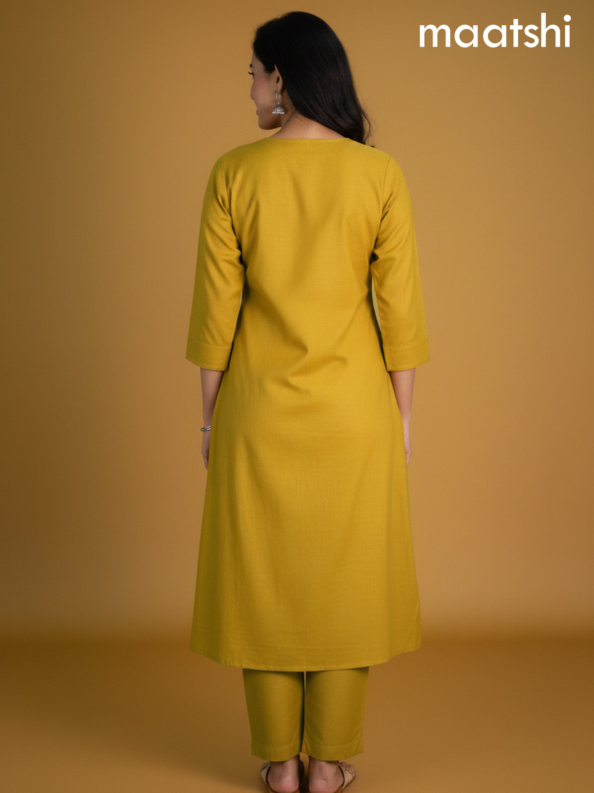 Mustard Yellow Cotton Mirror Work Anarkali Suit