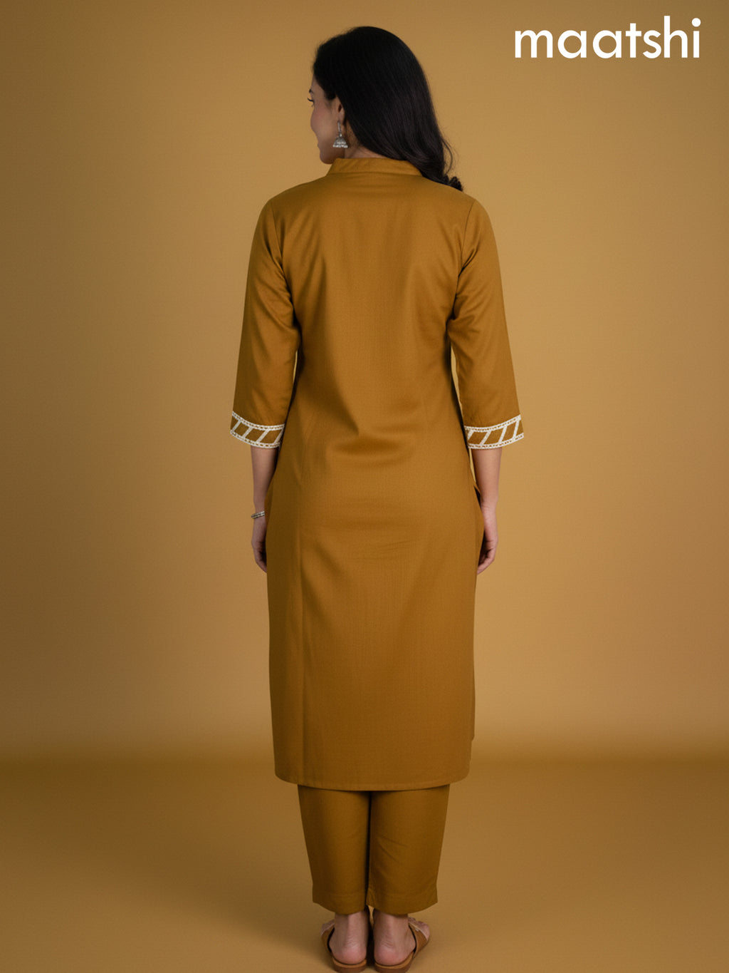 Dark Mustard Cotton Printed Straight Suit