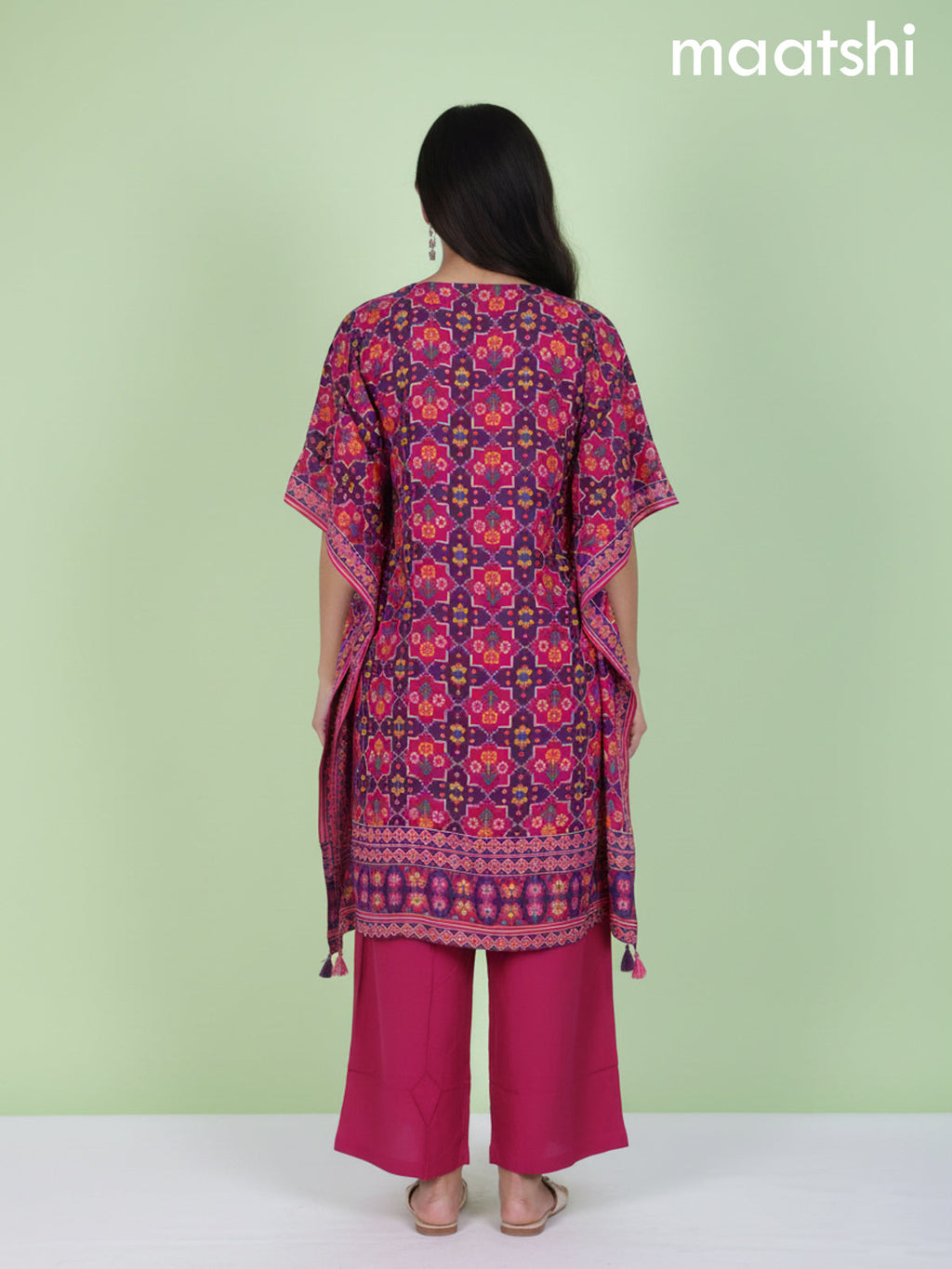 Pink and Purple Muslin Ikat Weaves Kaftan Dress