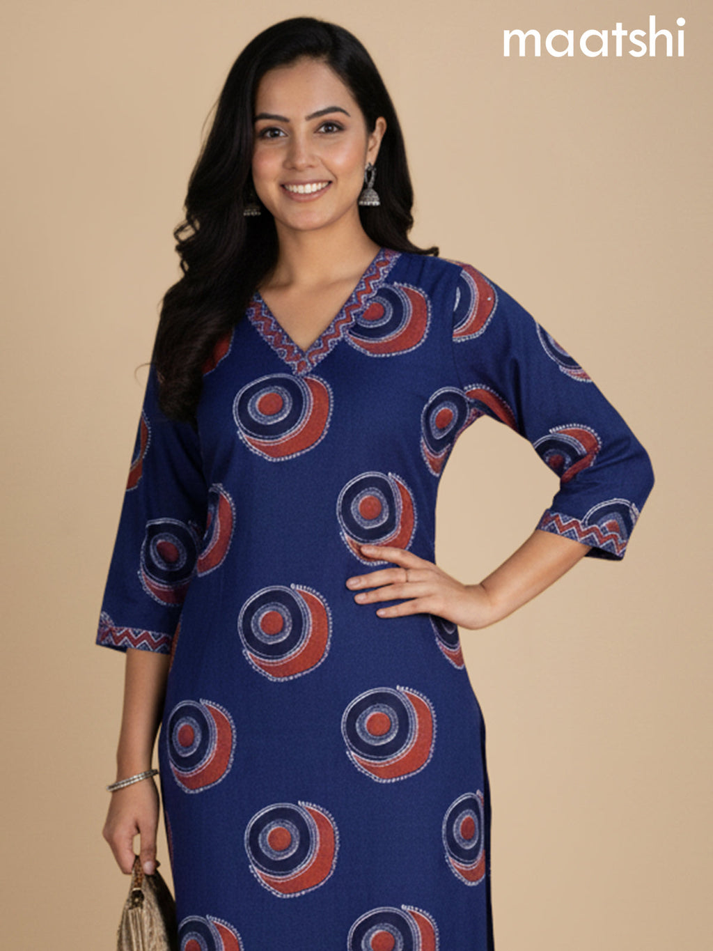 Blue and Maroon Cotton Printed Straight Suit
