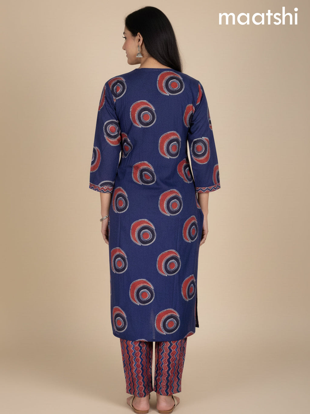 Blue and Maroon Cotton Printed Straight Suit