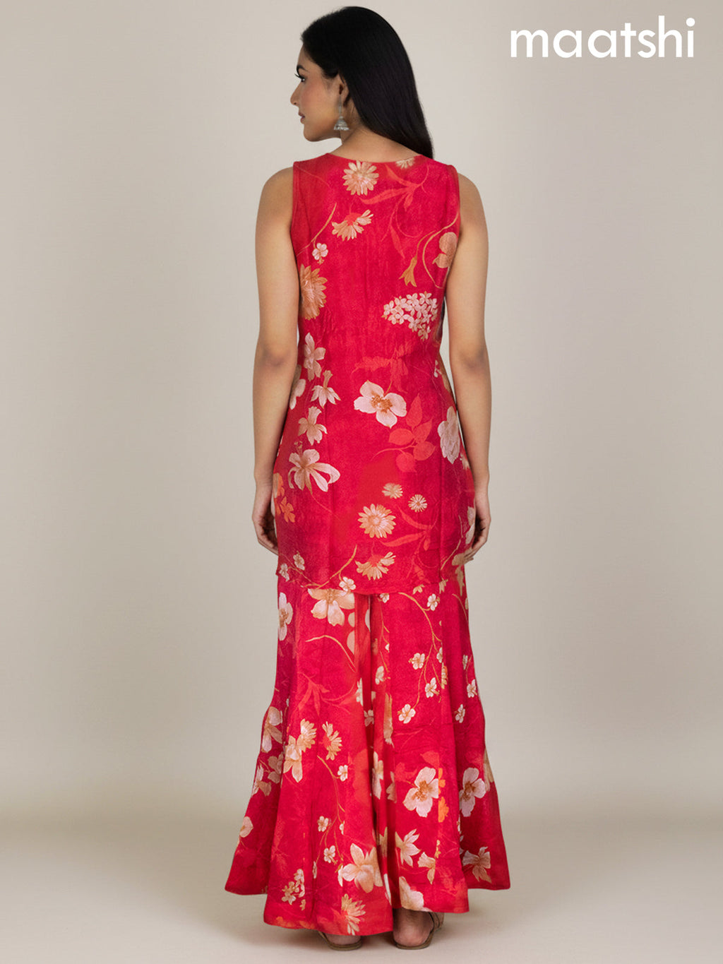 Pink Chinon Floral Printed Embroidery Work Straight Suit