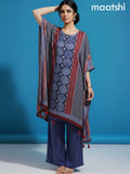 Maroon and Blue Muslin Ajrakh Printed Kaftan Dress