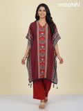 Maroon and Kumkum Red Muslin Ajrakh Printed Kaftan Dress