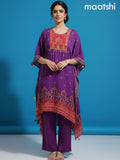Purple and Pink Muslin Ikat Printed Kaftan Dress